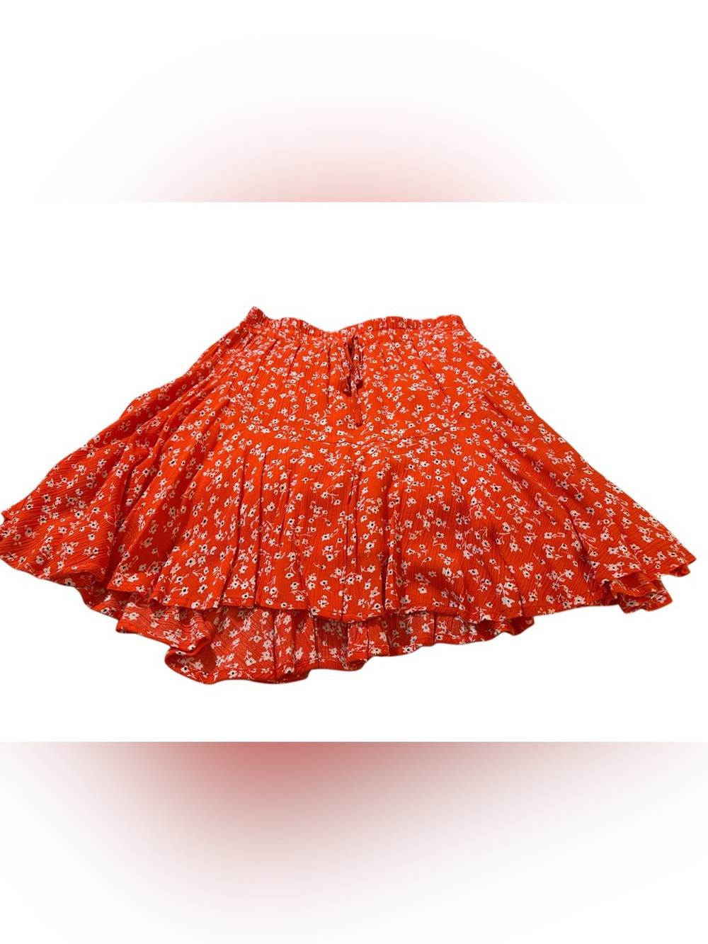 Mud Pie Women’s Floral Tiered Mini Skirt Size Small Orange White Boho NWOT